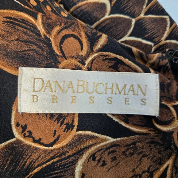 DANA BUCHMAN Y2K Whimsigoth Brown/Black Floral SILK Faux Wrap Tie Dress Size 10. - Picture 11 of 16